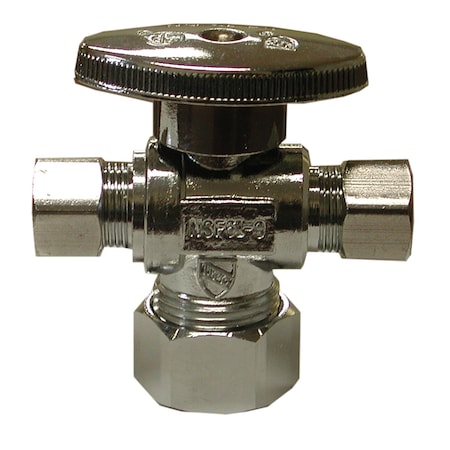 Jones Stephens 5/8" OD x 3/8" OD x 3/8" OD Chrome Pltd Quarter Turn Supply Stop, Dual S10333